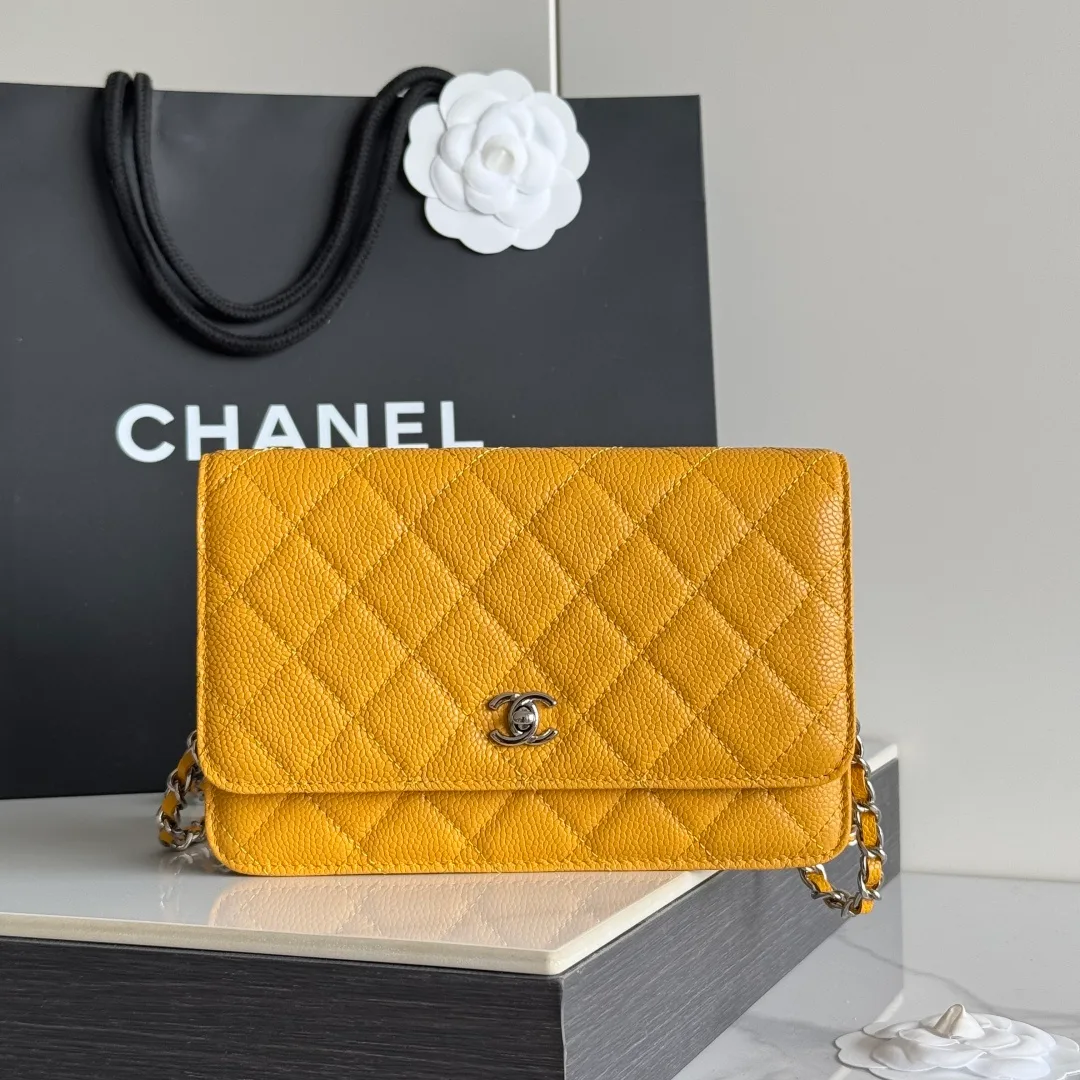 Chanel Calfskin Quilted Clutch in Yellow · view 2