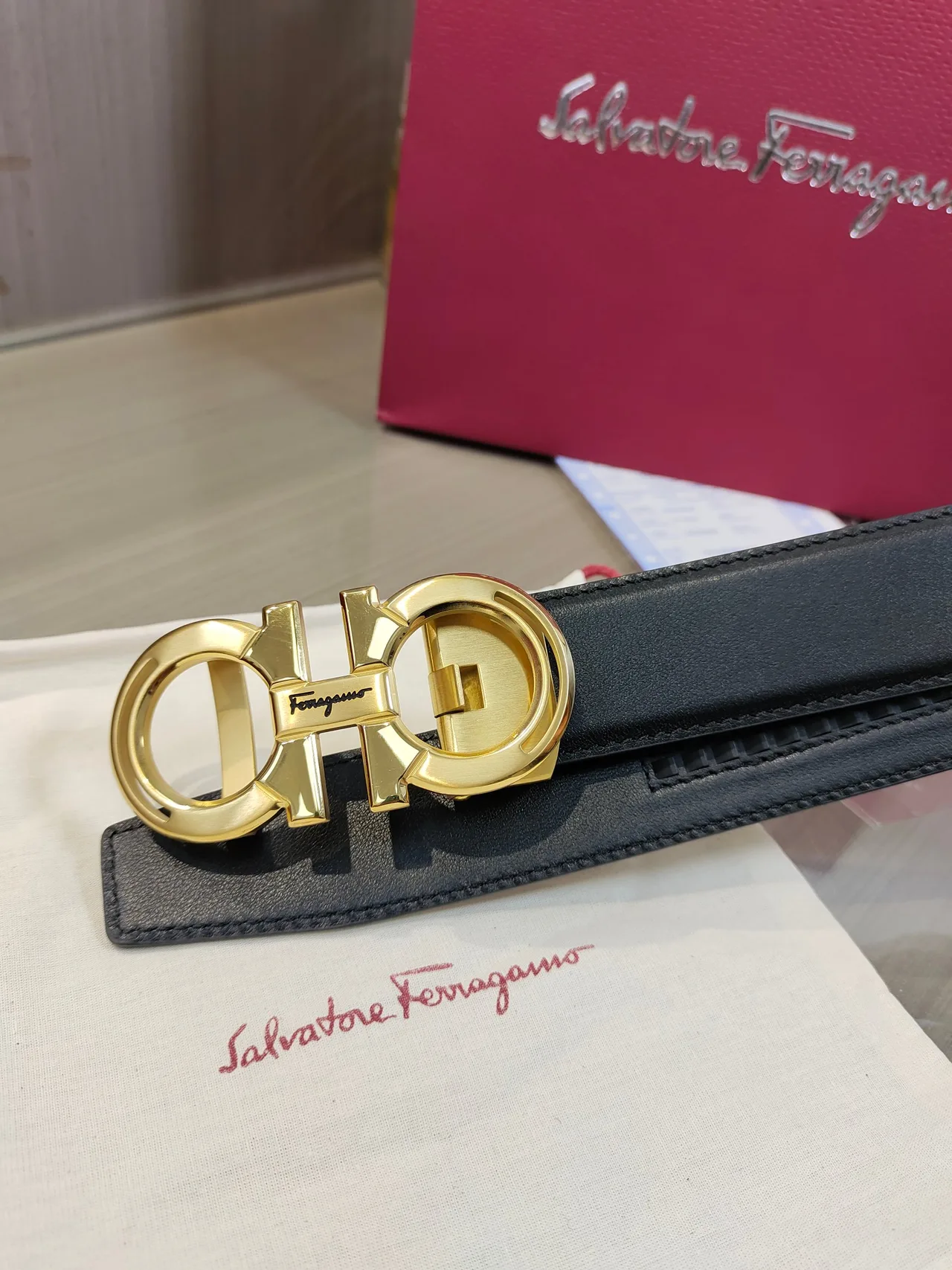 Ferragamo Calfskin Glossy Belt in Black · view 8