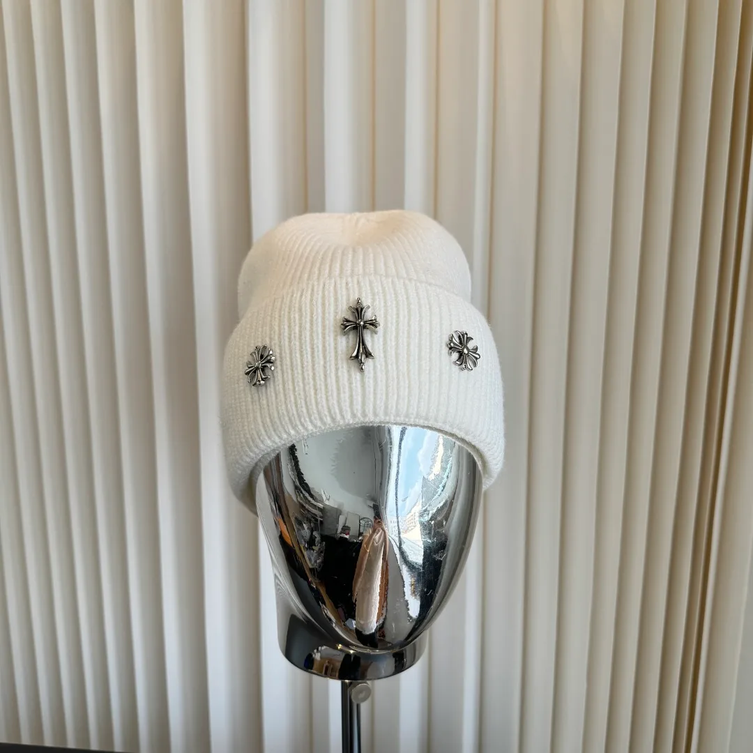 Chrome Hearts Ribbed Motif Knit Beanie in White · view 3