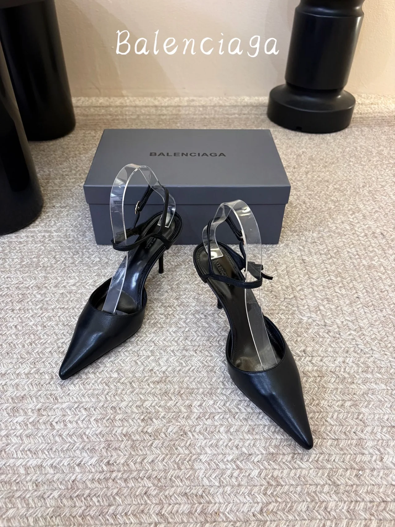 Balenciaga Glossy Pointed-Toe Ankle Strap Pumps in Black · view 2
