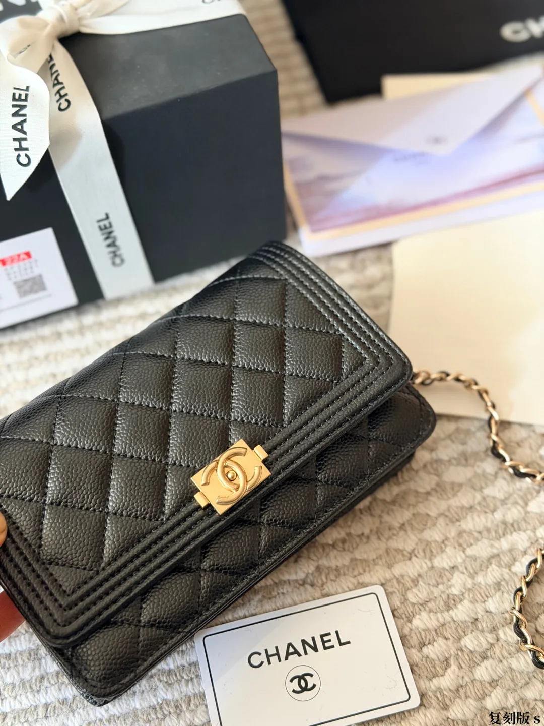Chanel Boy Chain Wallet in Black · view 5