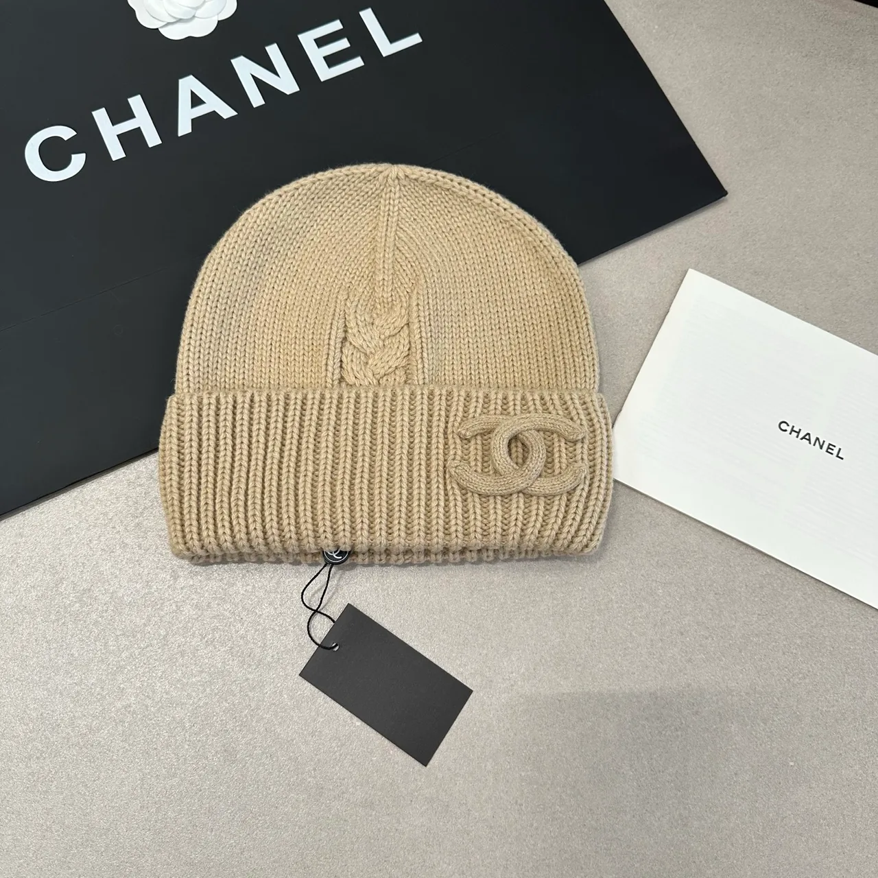 Chanel Beanie in White & Black & Red · view 1