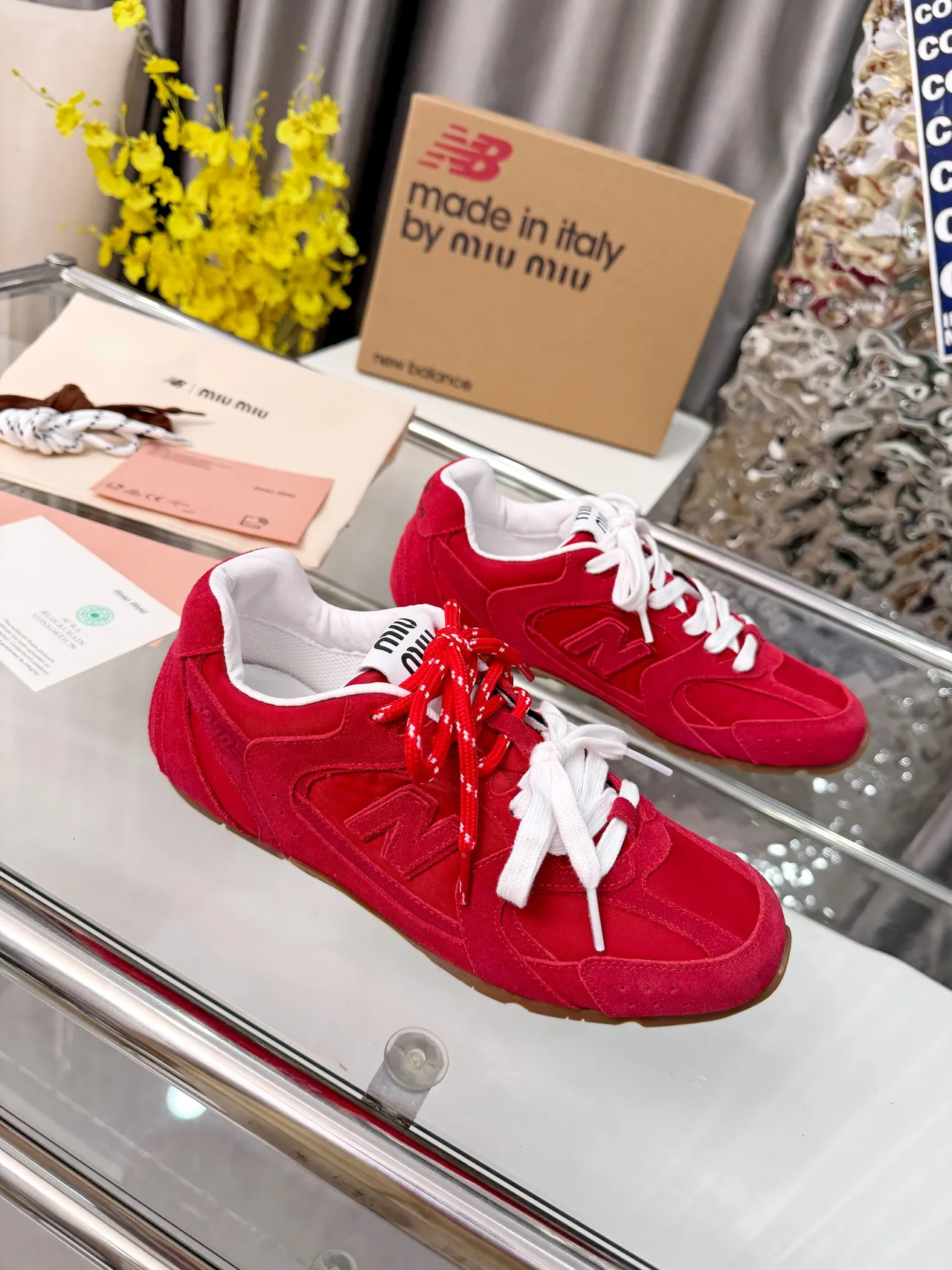 Miu Miu Cowhide 530SL Sneakers in Red · view 5