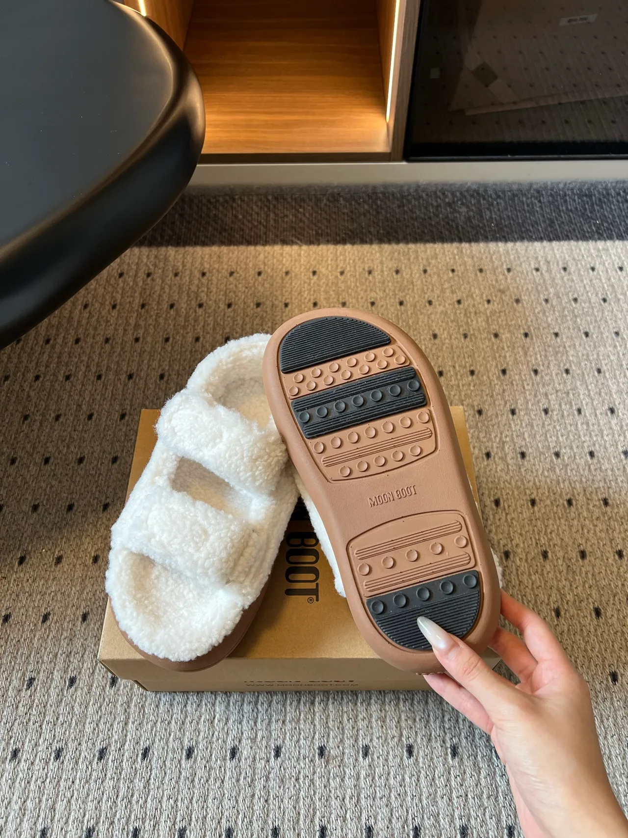 Moon Boot Fleece Platform Slippers in Cream · view 6
