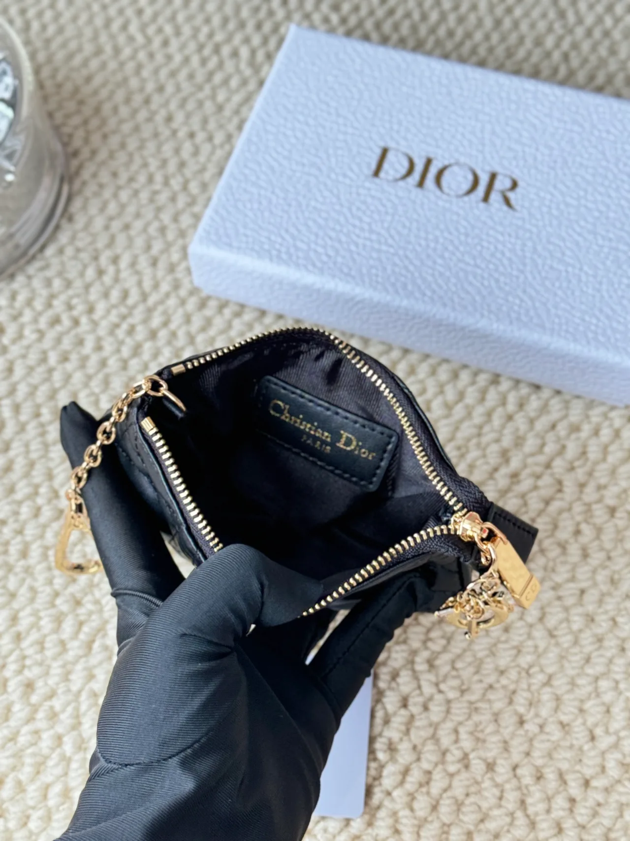 Dior Lambskin Quilted Glossy Zip Key Pouch in Black · view 5