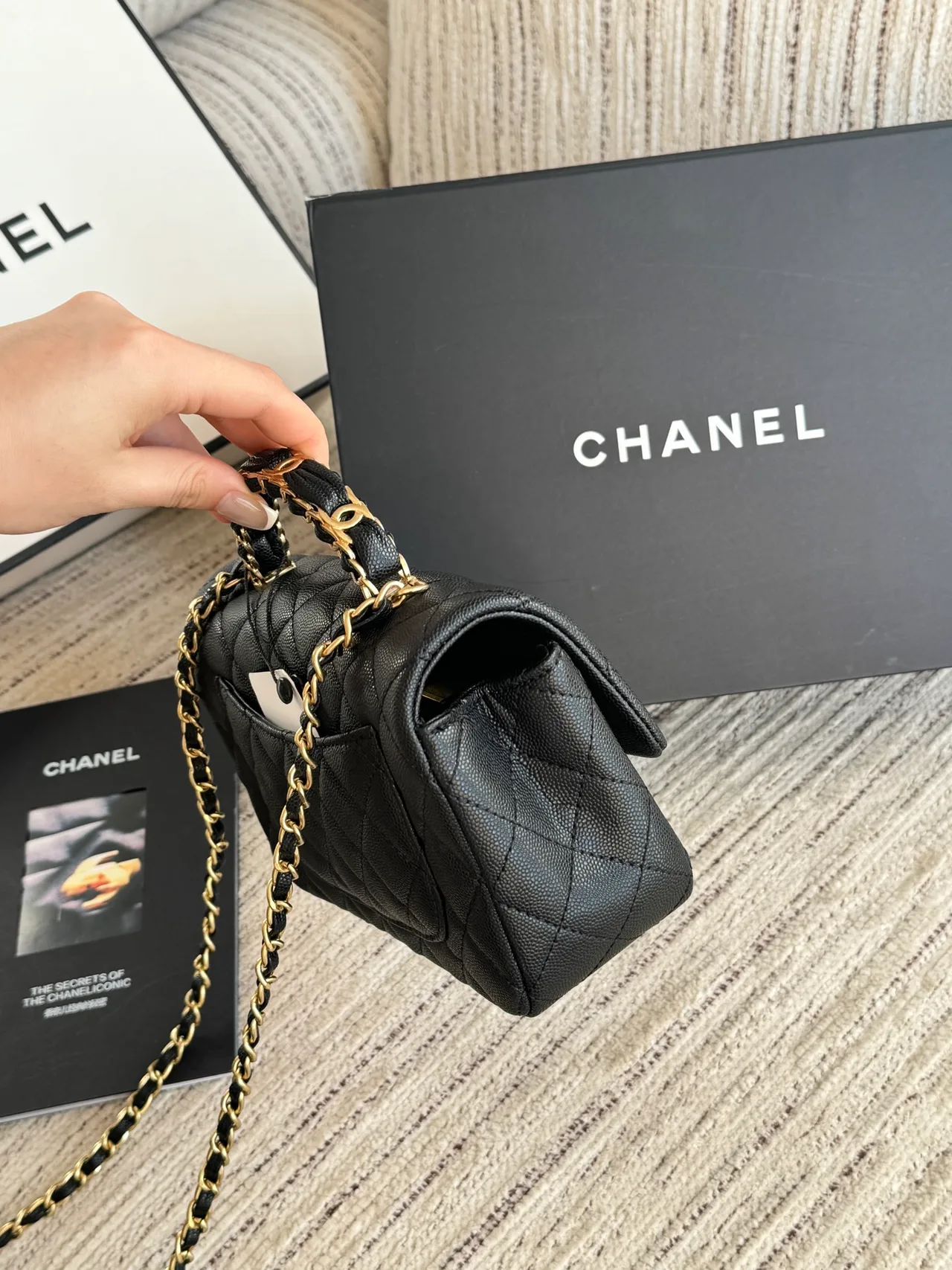 Chanel Quilted Top-Handle Bag in Black · view 3