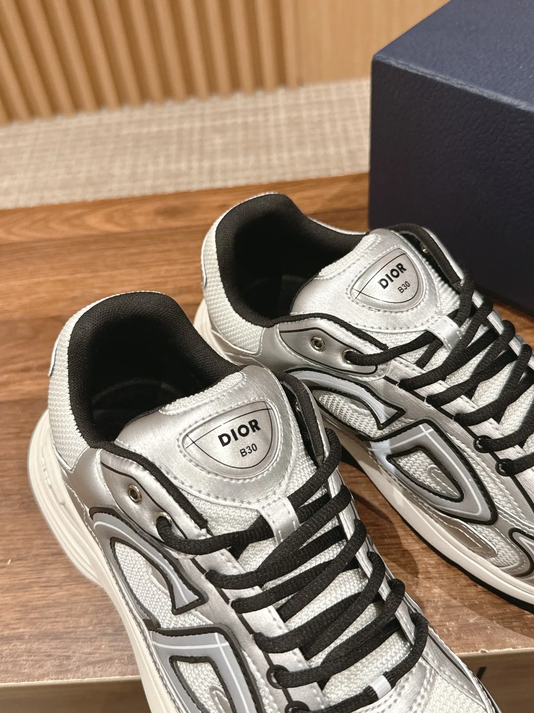 Dior Striped Round-Toe Sneakers in Silver · view 7