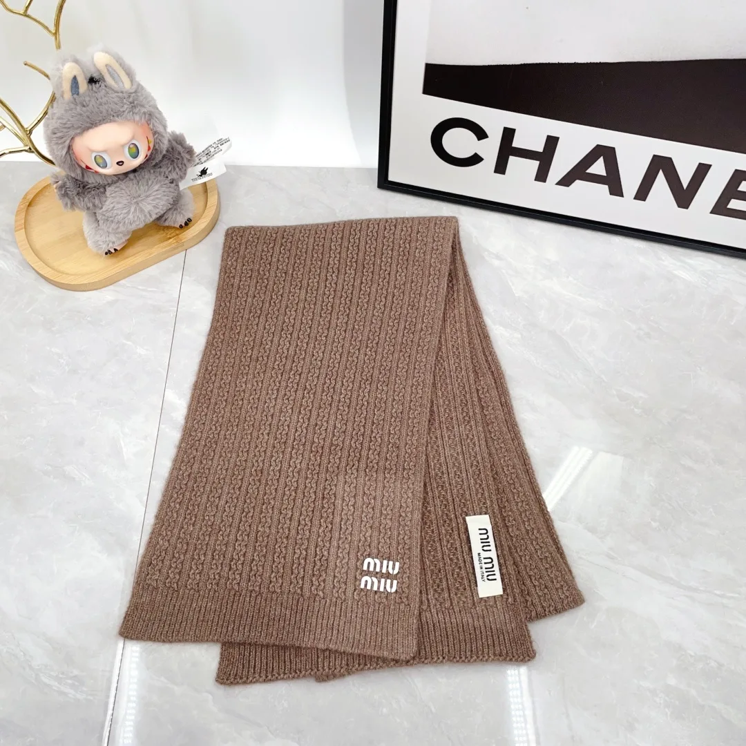 Miu Miu Wool Embroidered Hat Scarf and Gloves Set in Brown · view 3