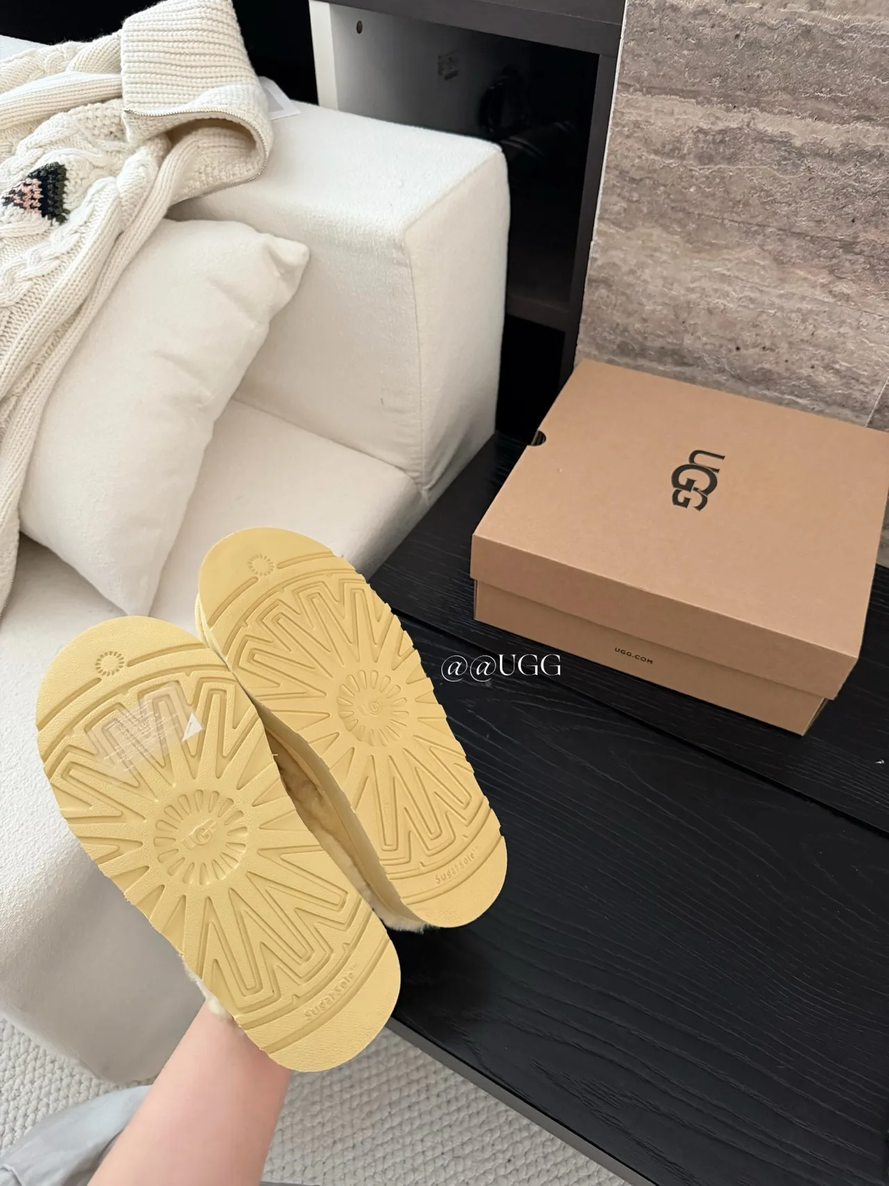 UGG Cowhide Wool Smooth Platform Fleece Slippers in Yellow · view 7