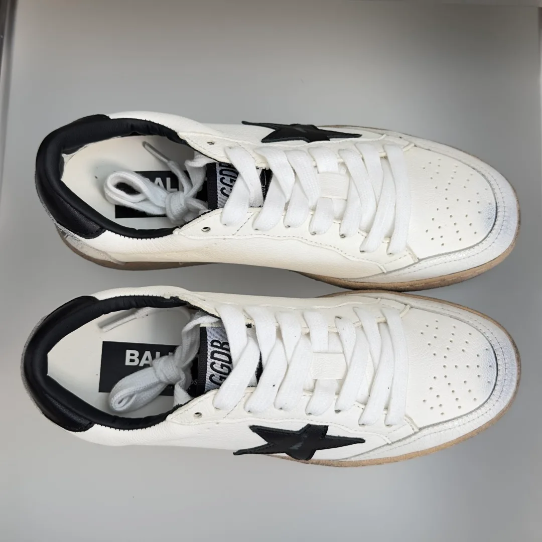Golden Goose Cowhide Ball Star Sneakers in White · view 3