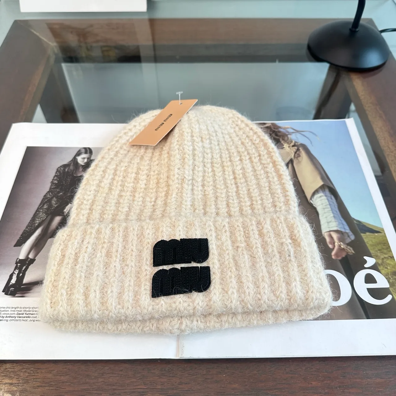 Matin Kim Ribbed Beanie in White · view 1