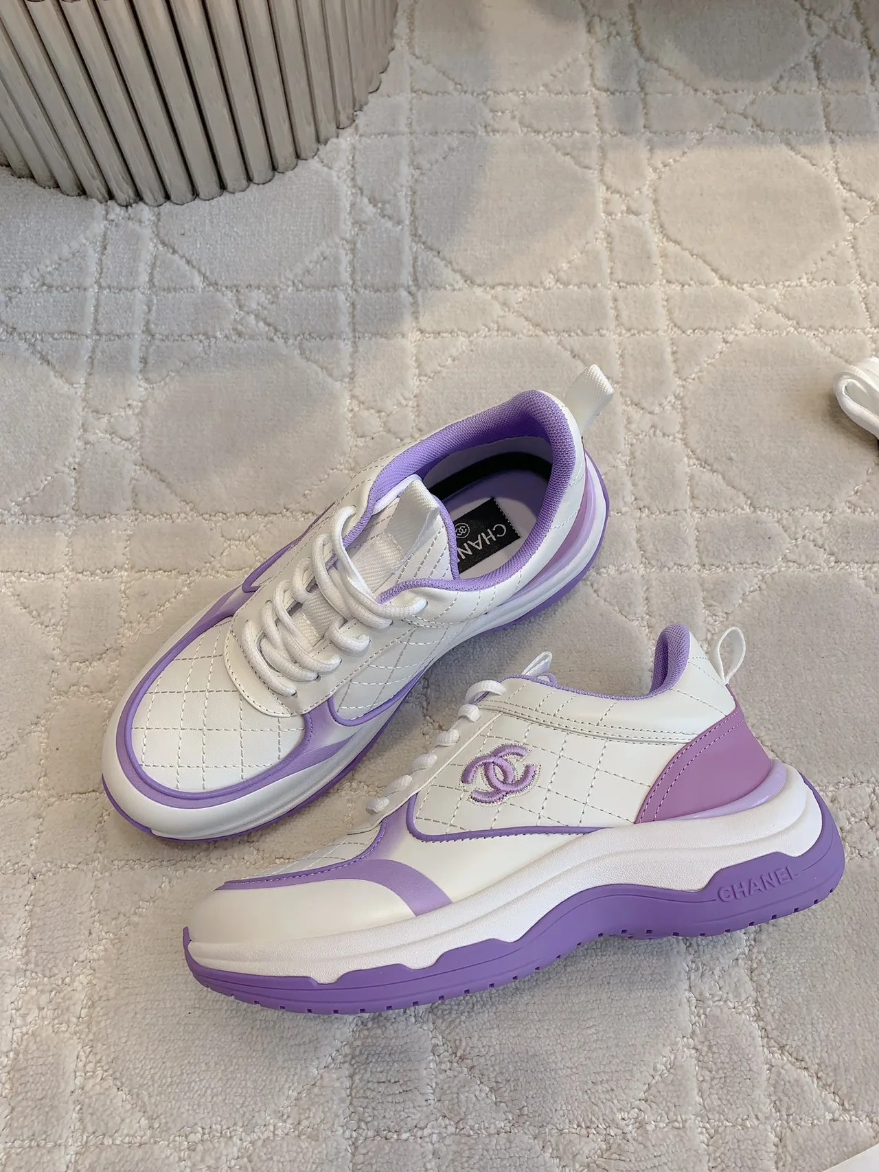 Chanel Quilted Sneakers in White · view 4