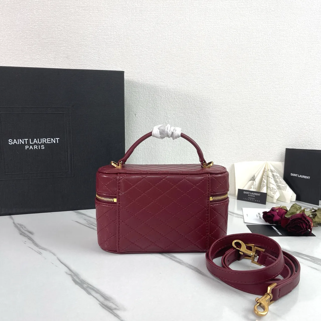 Saint Laurent Quilted Crossbody Bag in Burgundy · view 3