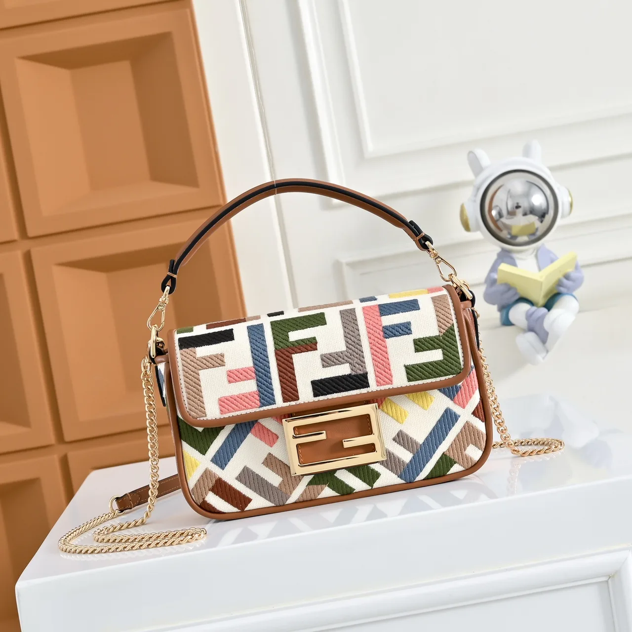 Fendi Baguette Canvas Smooth Bag in White · view 1
