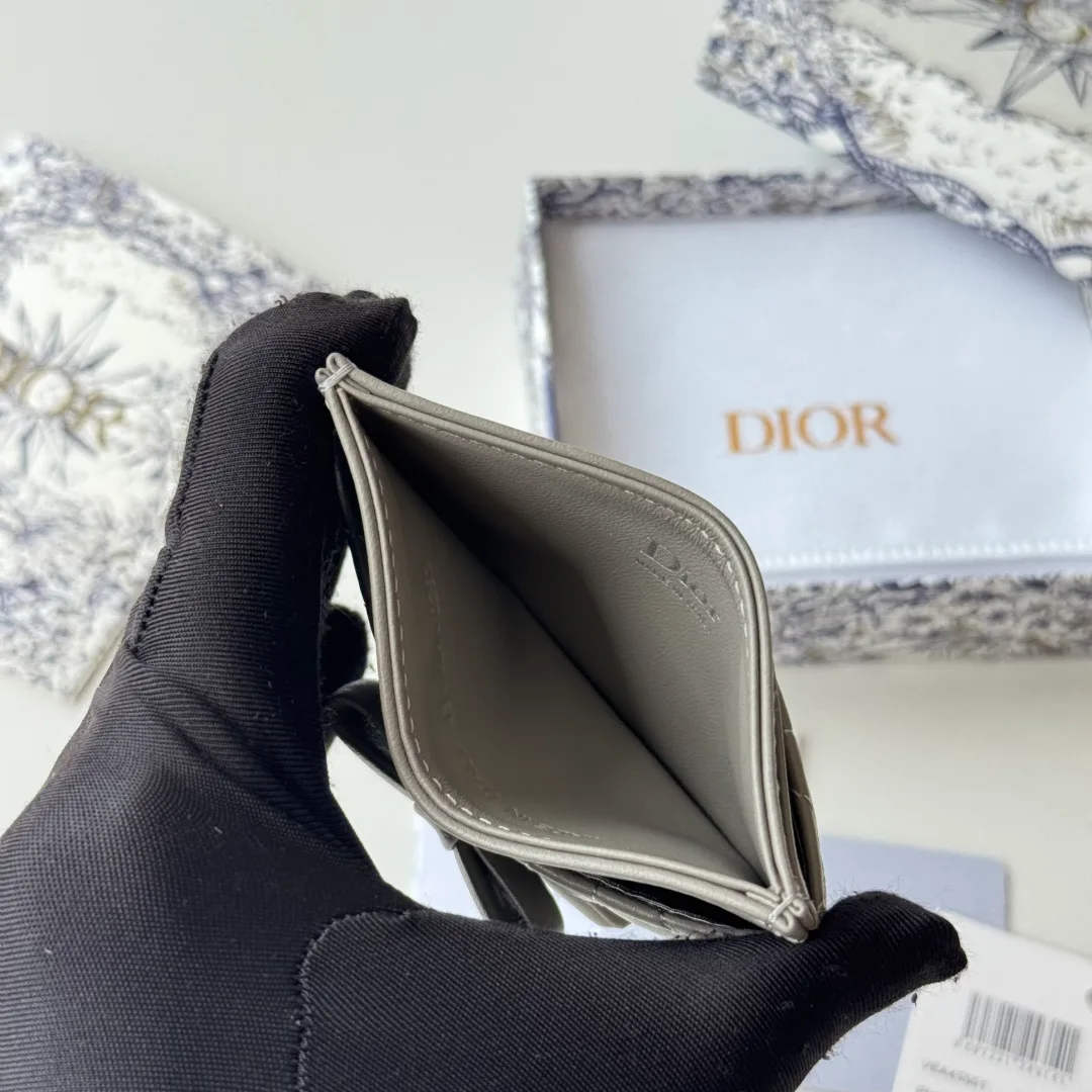 Dior Lambskin Quilted Bow Cardholder in Grey · view 8