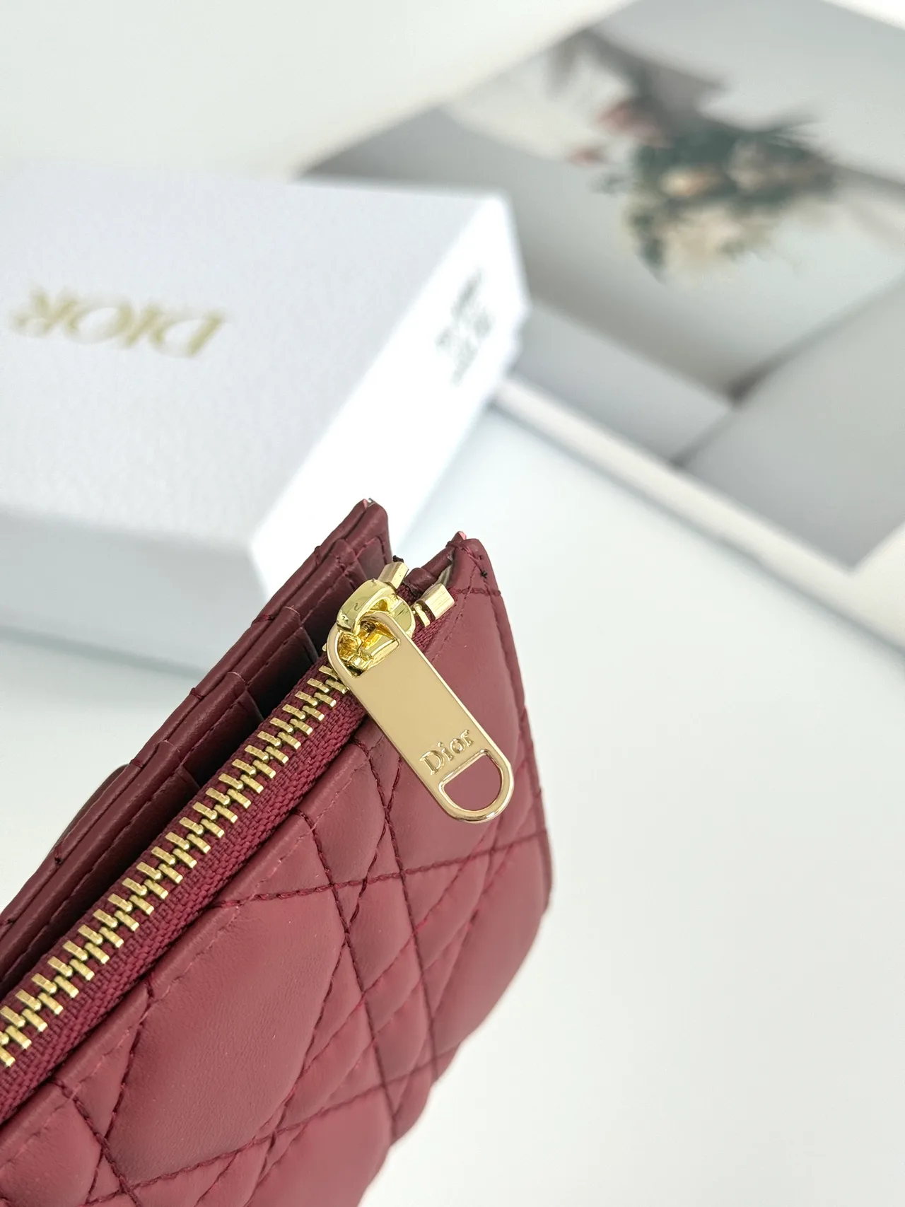 Dior Lambskin Quilted Wallet in Burgundy · view 5