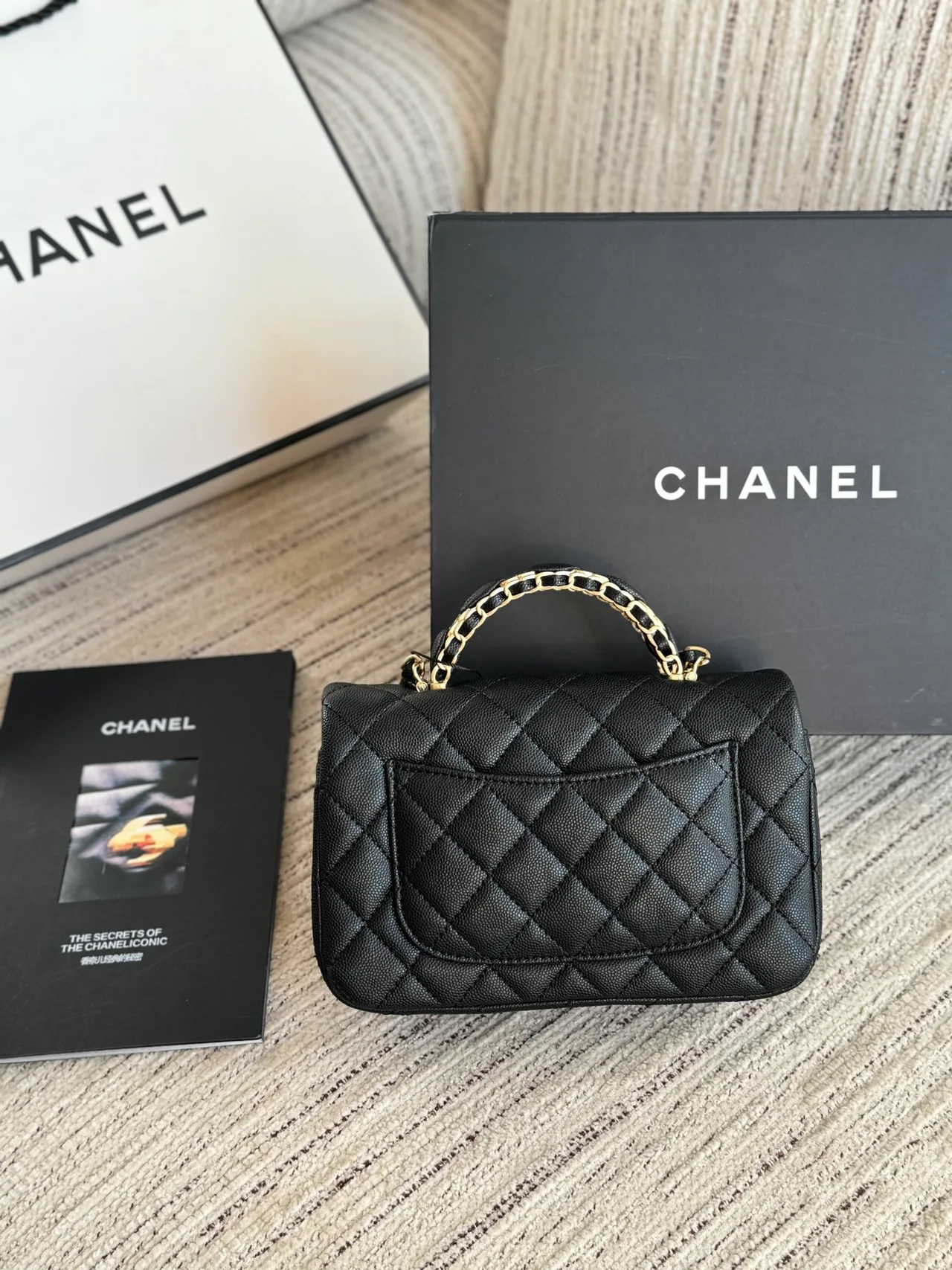 Chanel Quilted Top-Handle Bag in Black · view 2