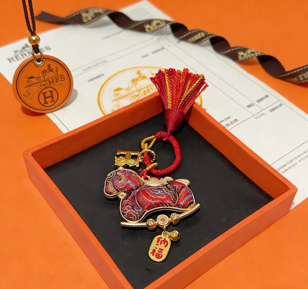 Hermes Horse pendant key charm in Brown & Red & Black · view 2
