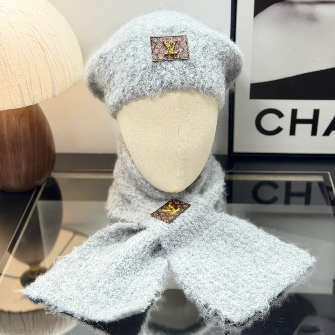 Louis Vuitton Wool Hat Scarf and Gloves Set in Grey · view 2