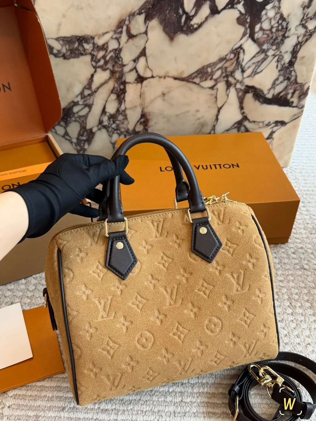 Louis Vuitton Suede Monogram Pillow Handbag in Tan · view 5