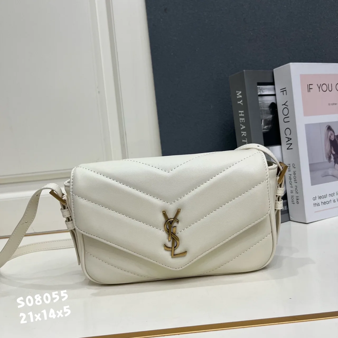 Saint Laurent Sheepskin Quilted Crossbody Bag in White · view 1