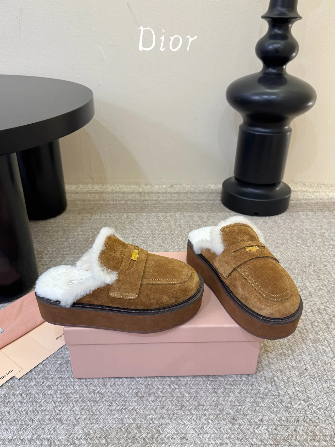 Dior Suede Suede-Look Round-Toe Lined Loafer Mules in Brown · view 5