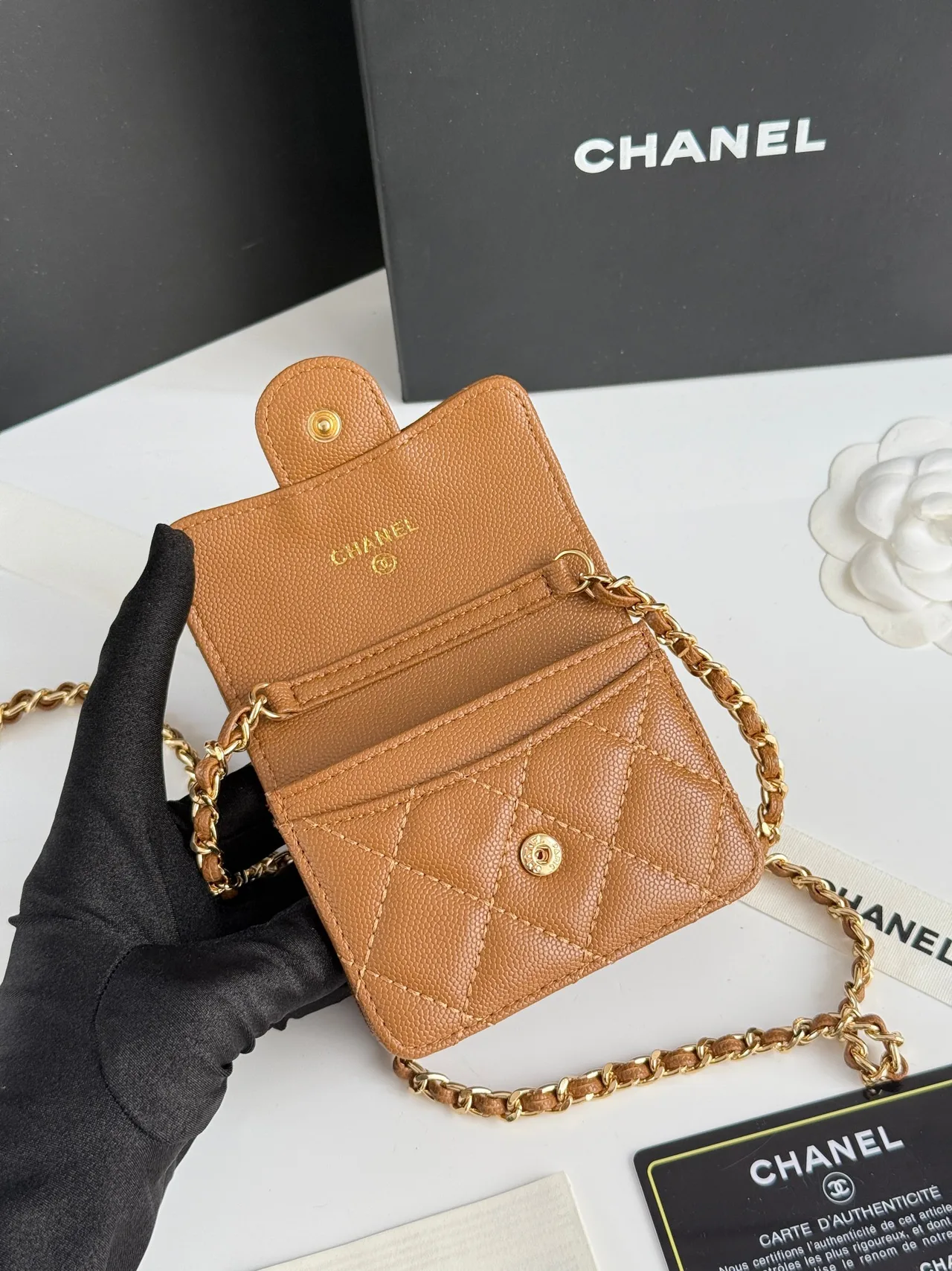 Chanel Quilted Wallet in Tan · view 6