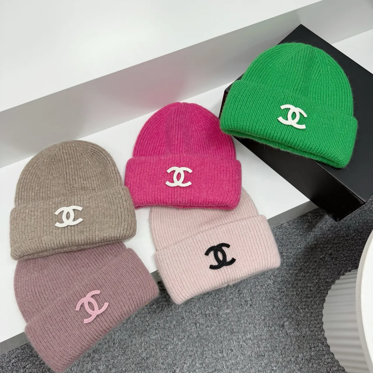 Chanel Beanie in Grey & Purple & Yellow & White & Blue & Pink & Green & Beige & Brown & Red & Black & Burgundy · view 5