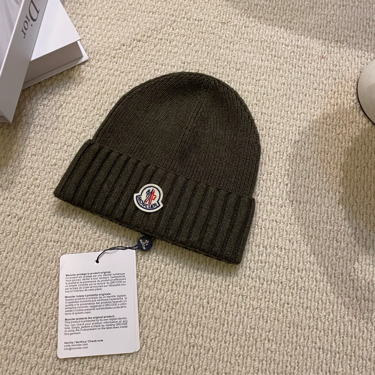 Moncler Rib-knit logo beanie in Black & Beige & Brown & Green & Blue & Grey · view 4