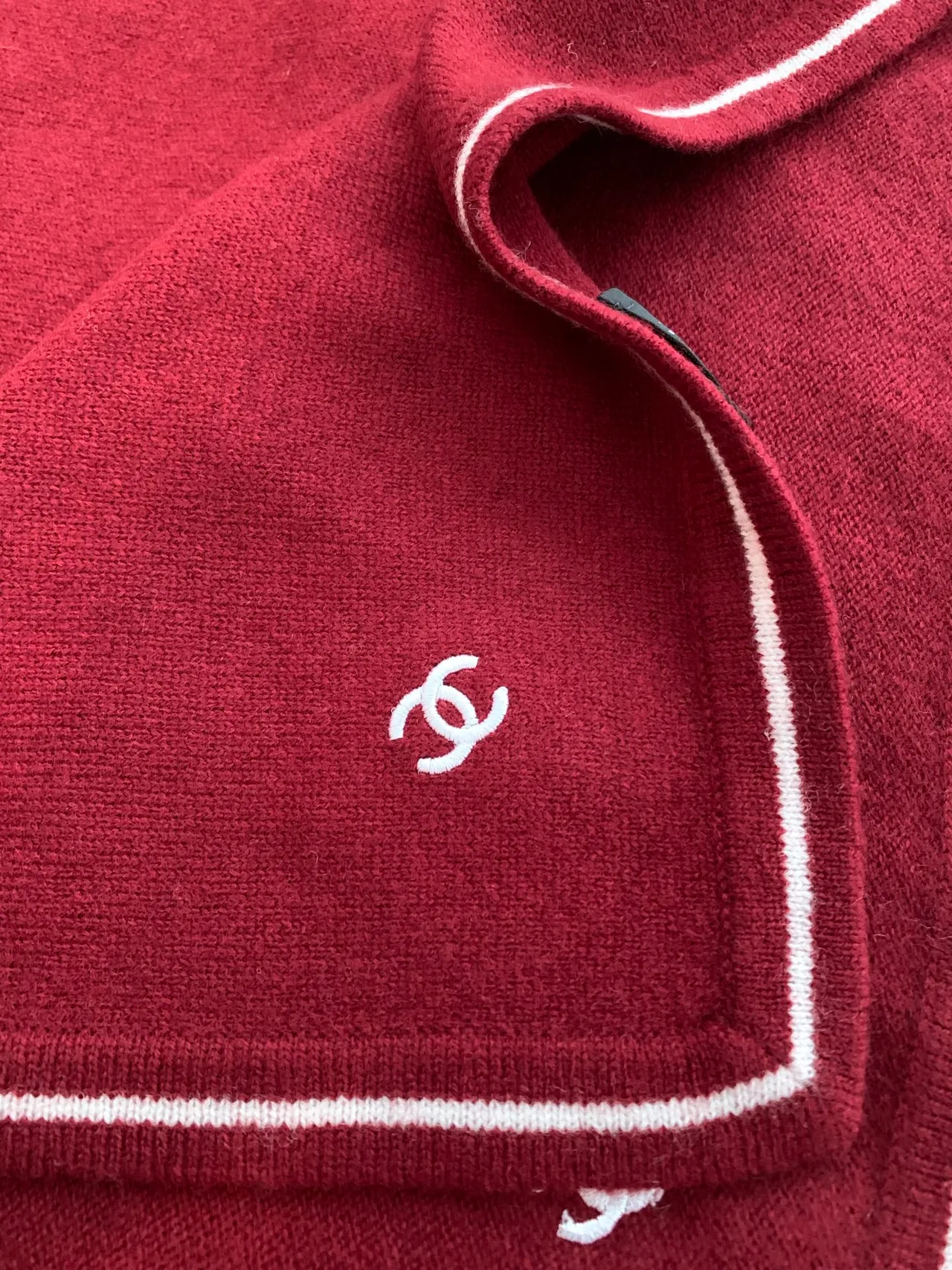 Chanel Square Scarf in Burgundy & Black · view 8