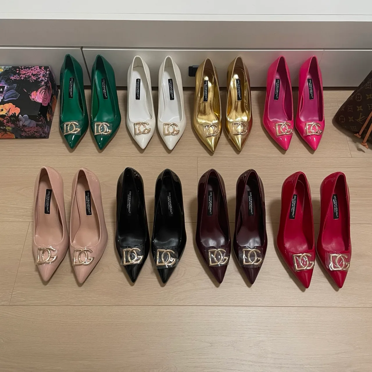 Dolce & Gabbana DG Pointed Heel Pumps in Green & Black & Beige & Burgundy & Red & White & Gold & Pink · view 8