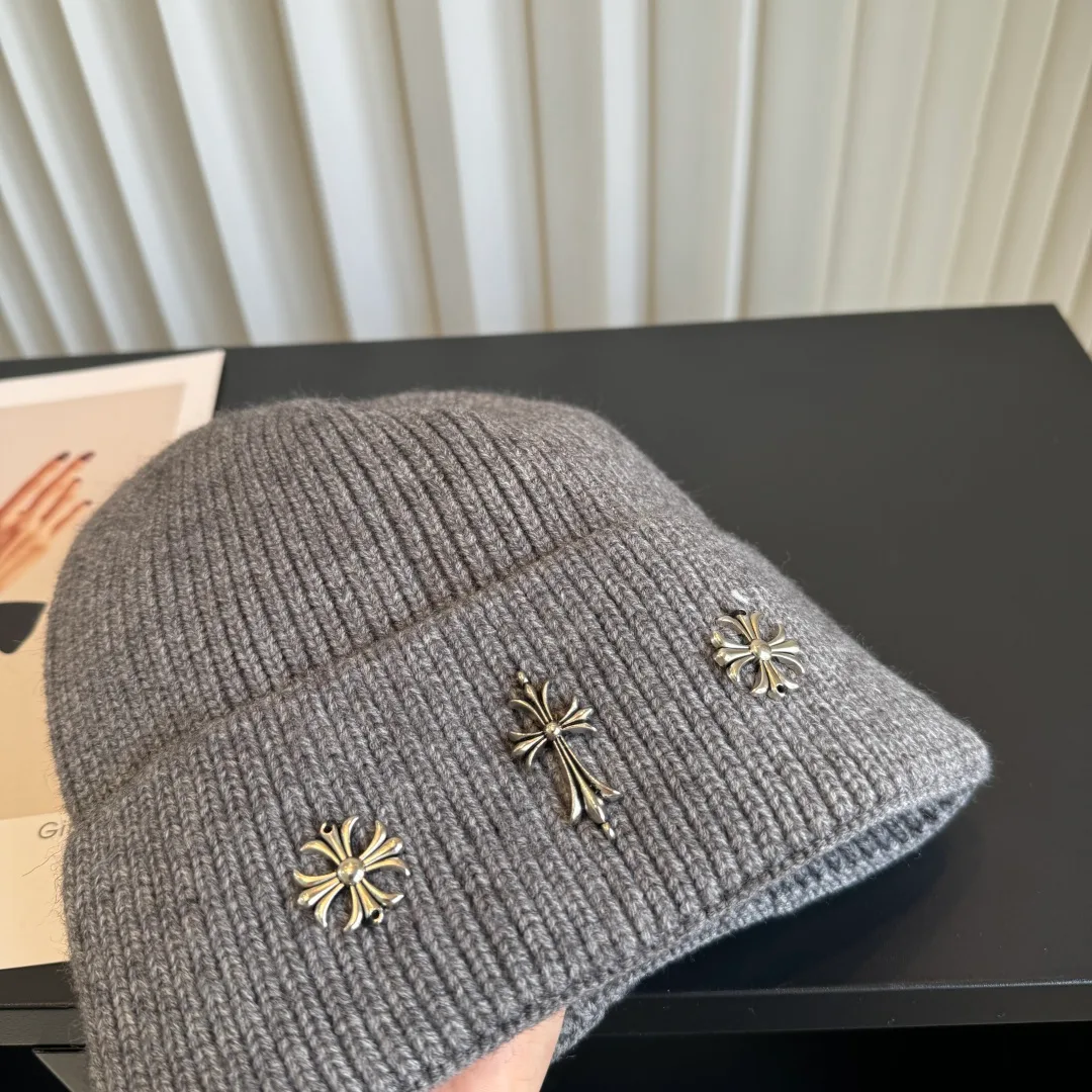 Chrome Hearts Ribbed Knit Beanie in Grey · view 5