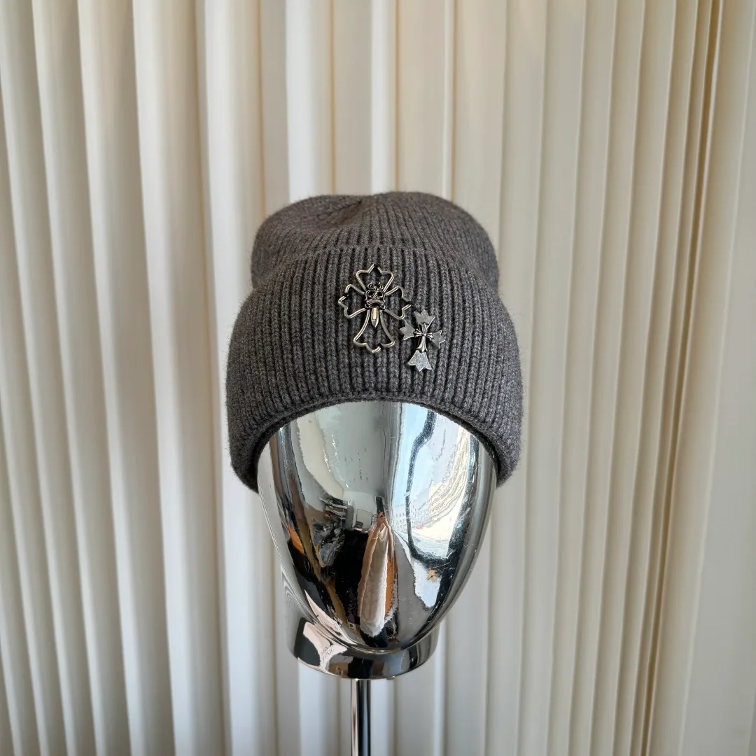 Chrome Hearts Ribbed Beanie in Grey · view 3