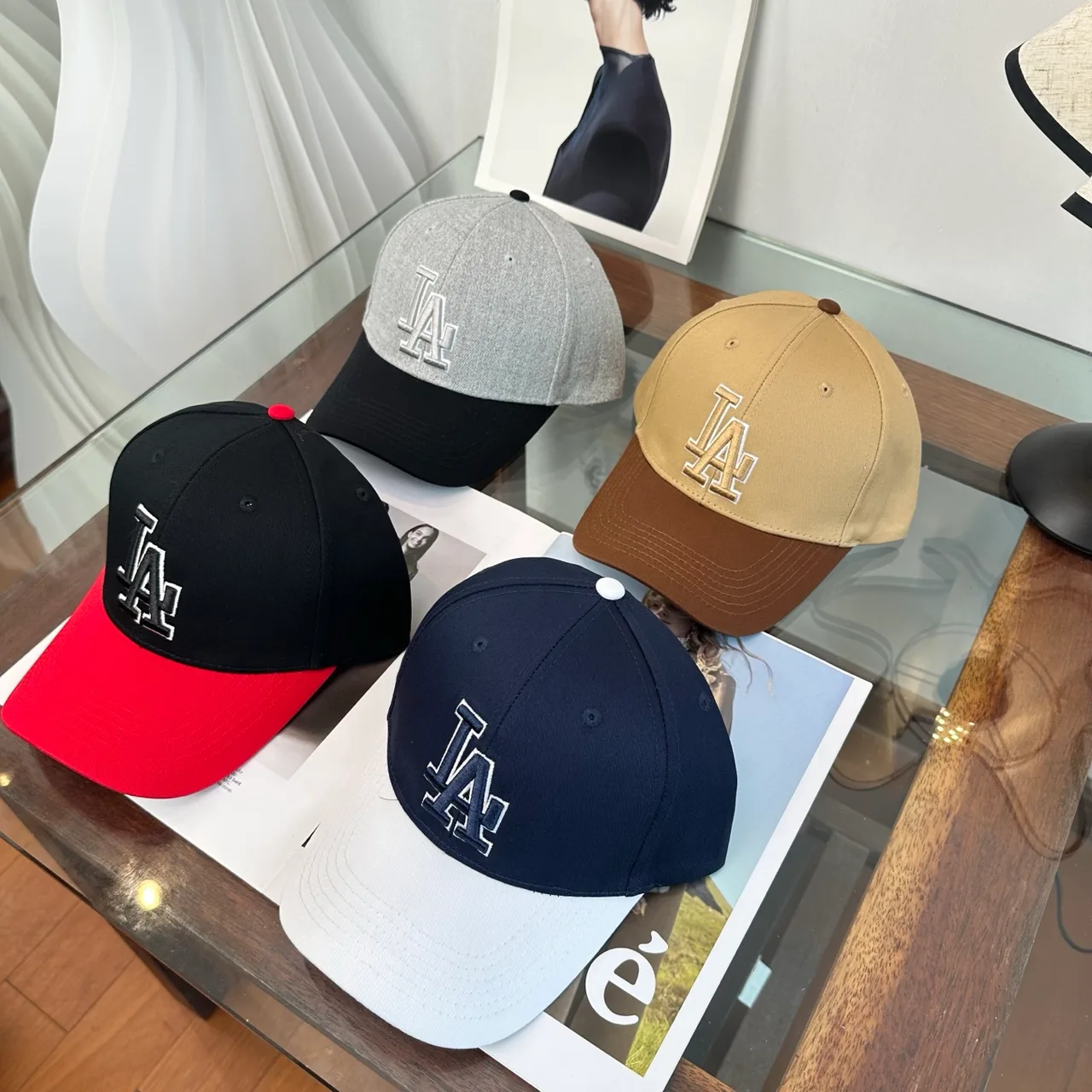 LA Letter Colorblock Baseball Cap in Grey & Brown & Black & Blue · view 1