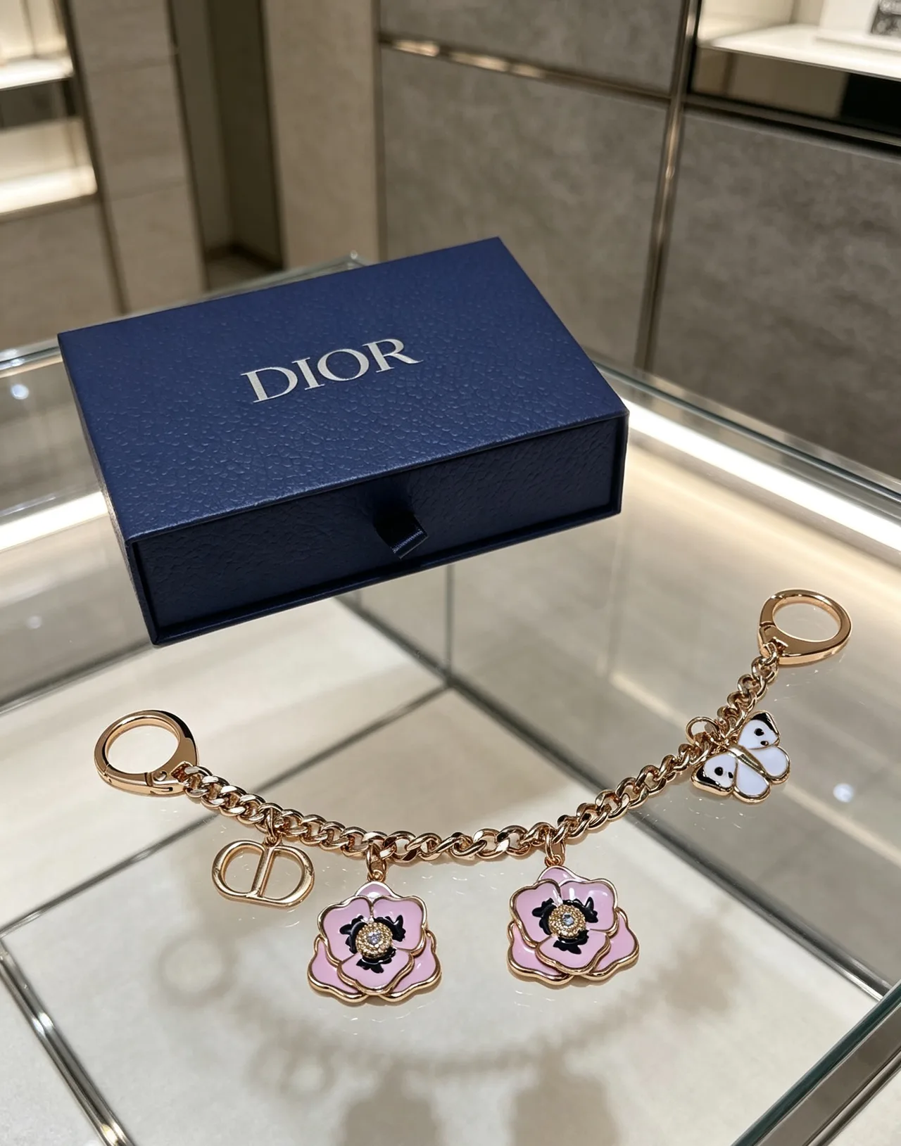 Dior Floral Butterfly Bag Charm in Gold · view 3