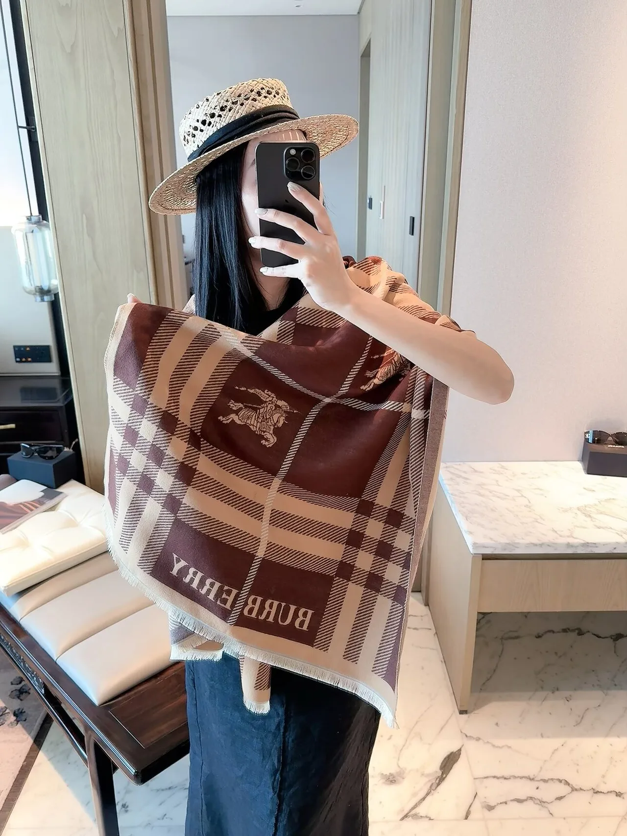 Burberry Reversible checked scarf in Brown & Black · view 1
