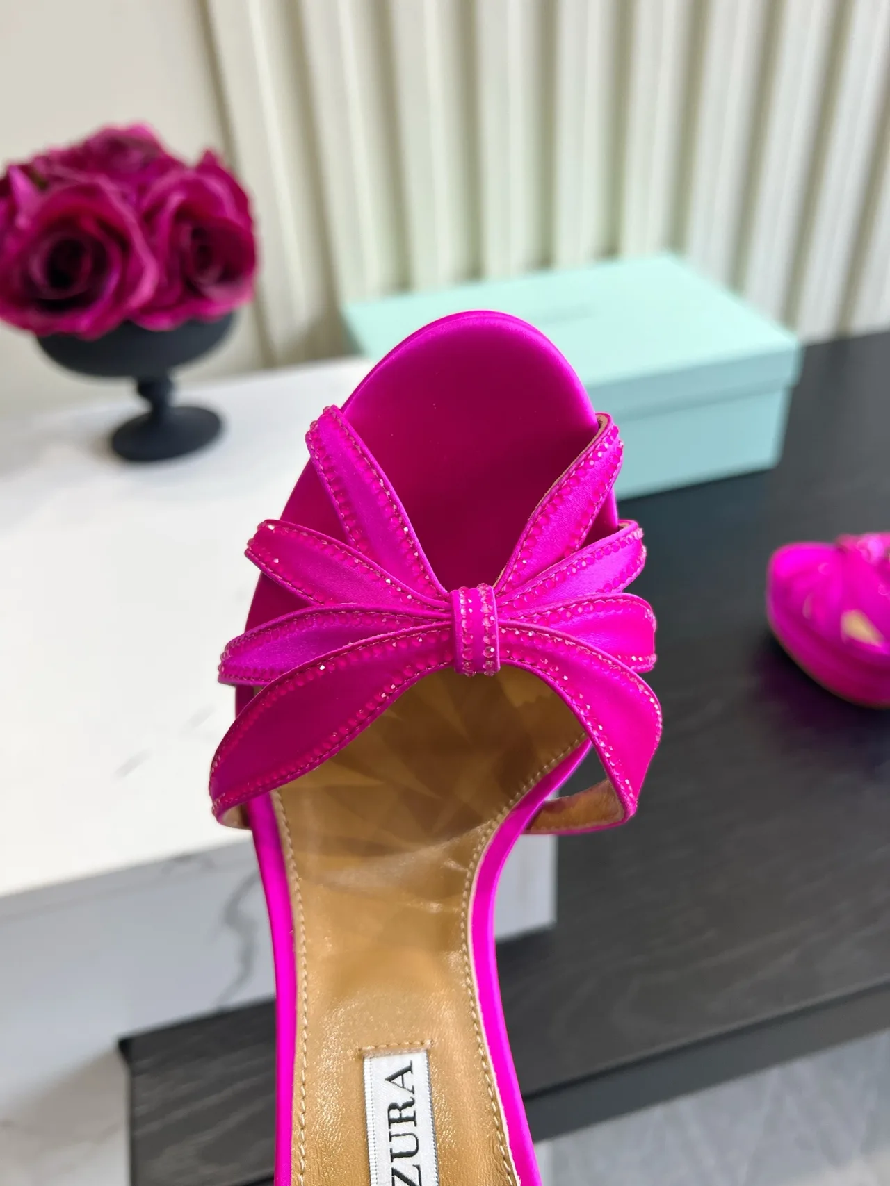 Aquazzura Silk Bow Platform Sandals in Pink · view 7