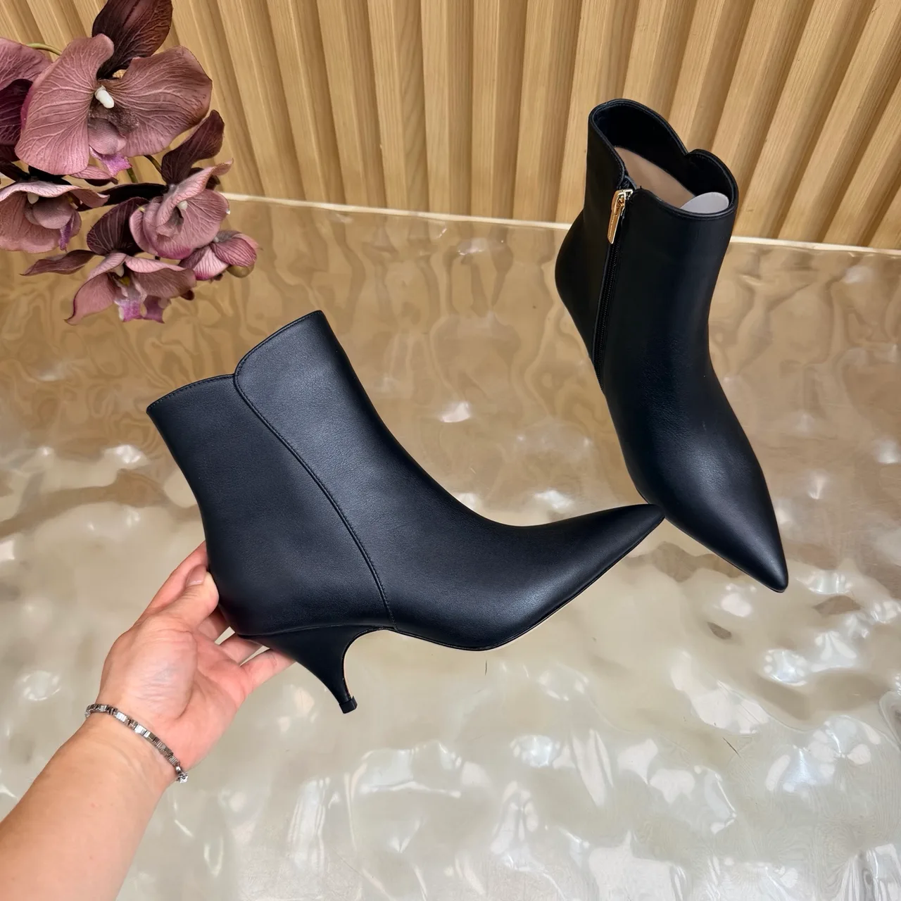 Gianvito Rossi Glossy Pointed-Toe Ankle Boots in Black · view 7