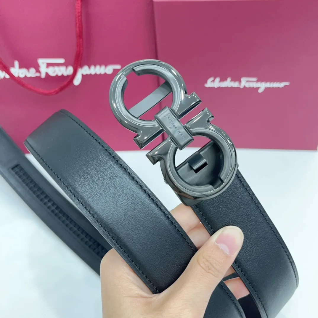 Ferragamo Calfskin Smooth Belt in Black · view 5