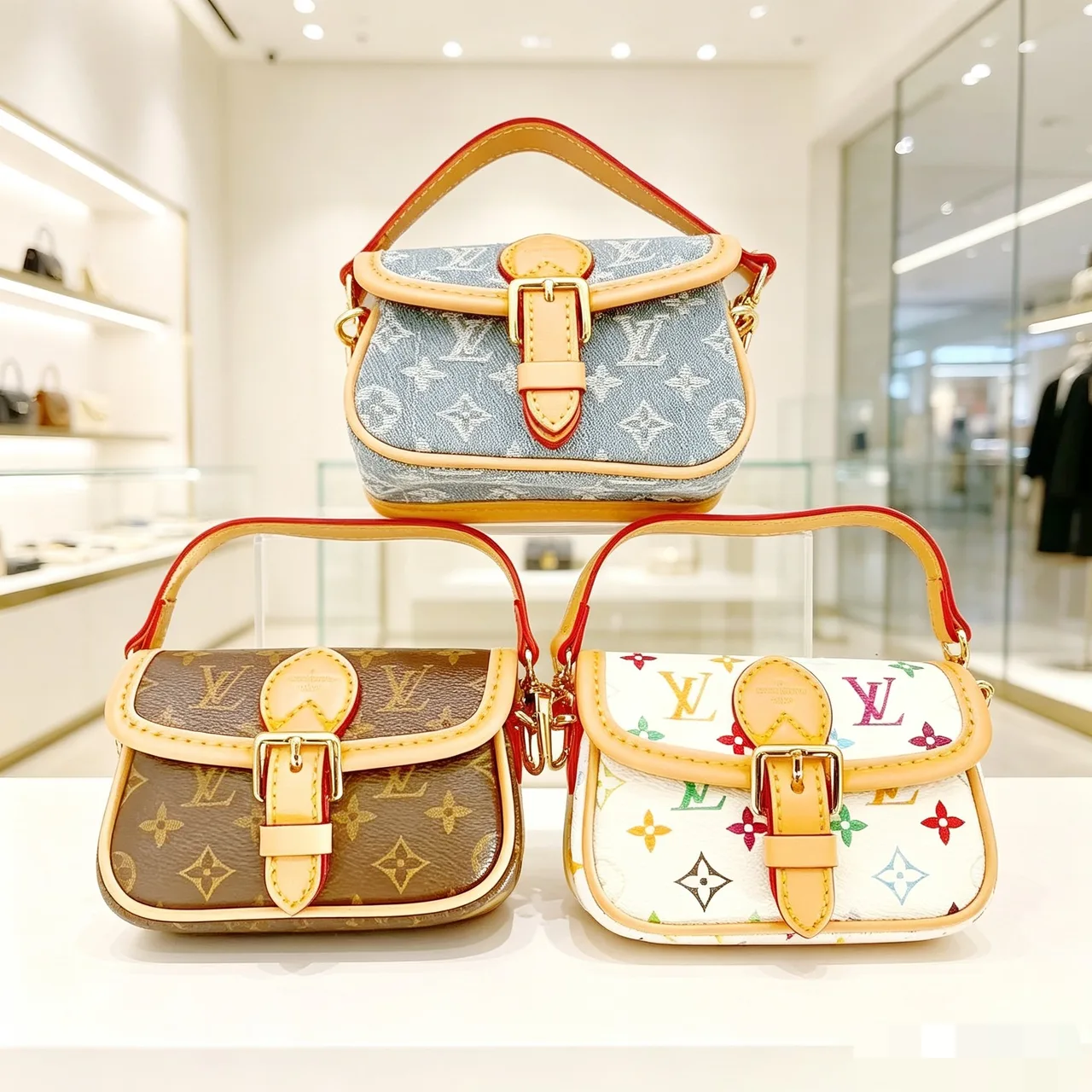 Louis Vuitton Baguette Mini Beverly Bag in Brown & White & Blue · view 3