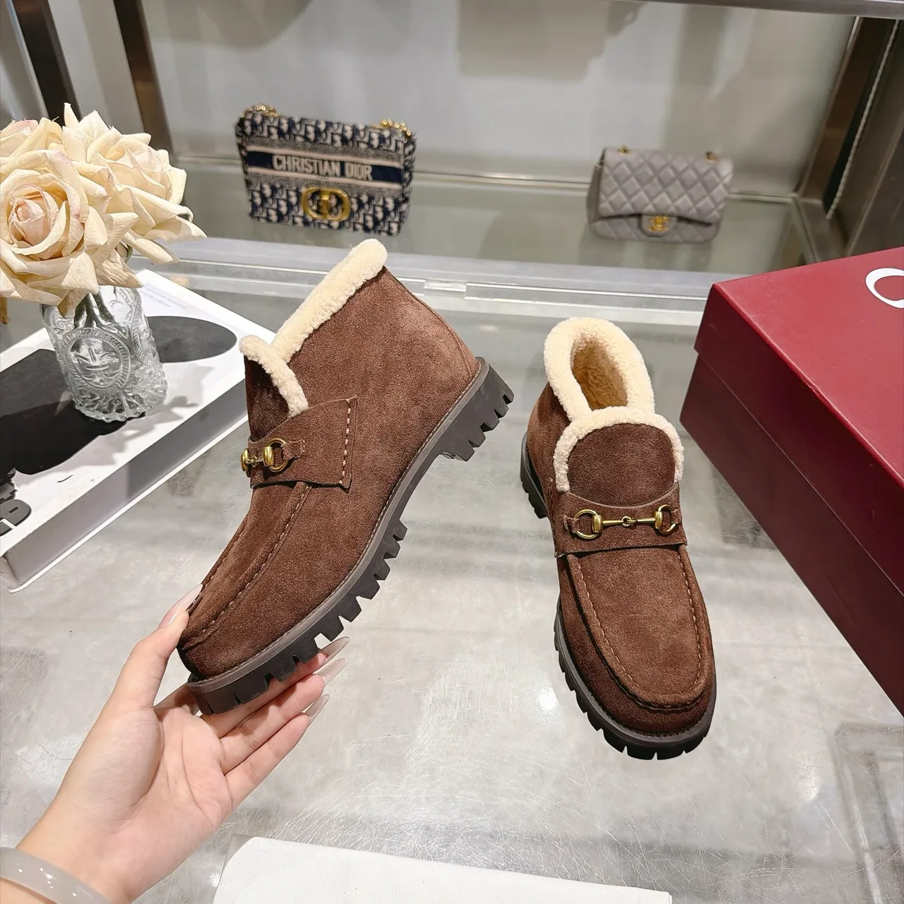 Cowhide Horsebit Lined Ankle Boots in Brown · view 6