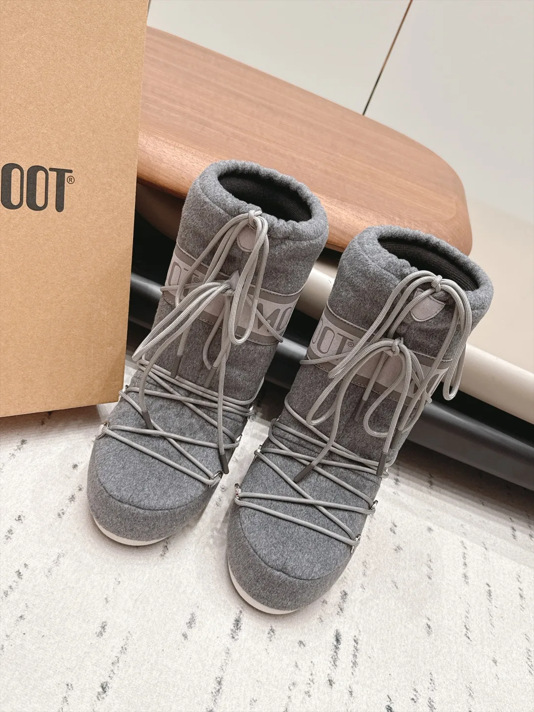 Moon Boot Ribbed Lace-Up Boots in Grey · view 1