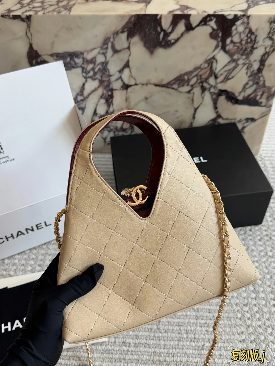 Chanel Triangular quilted handbag in Black & White & Tan & Burgundy & Grey & Pink & Beige · view 7