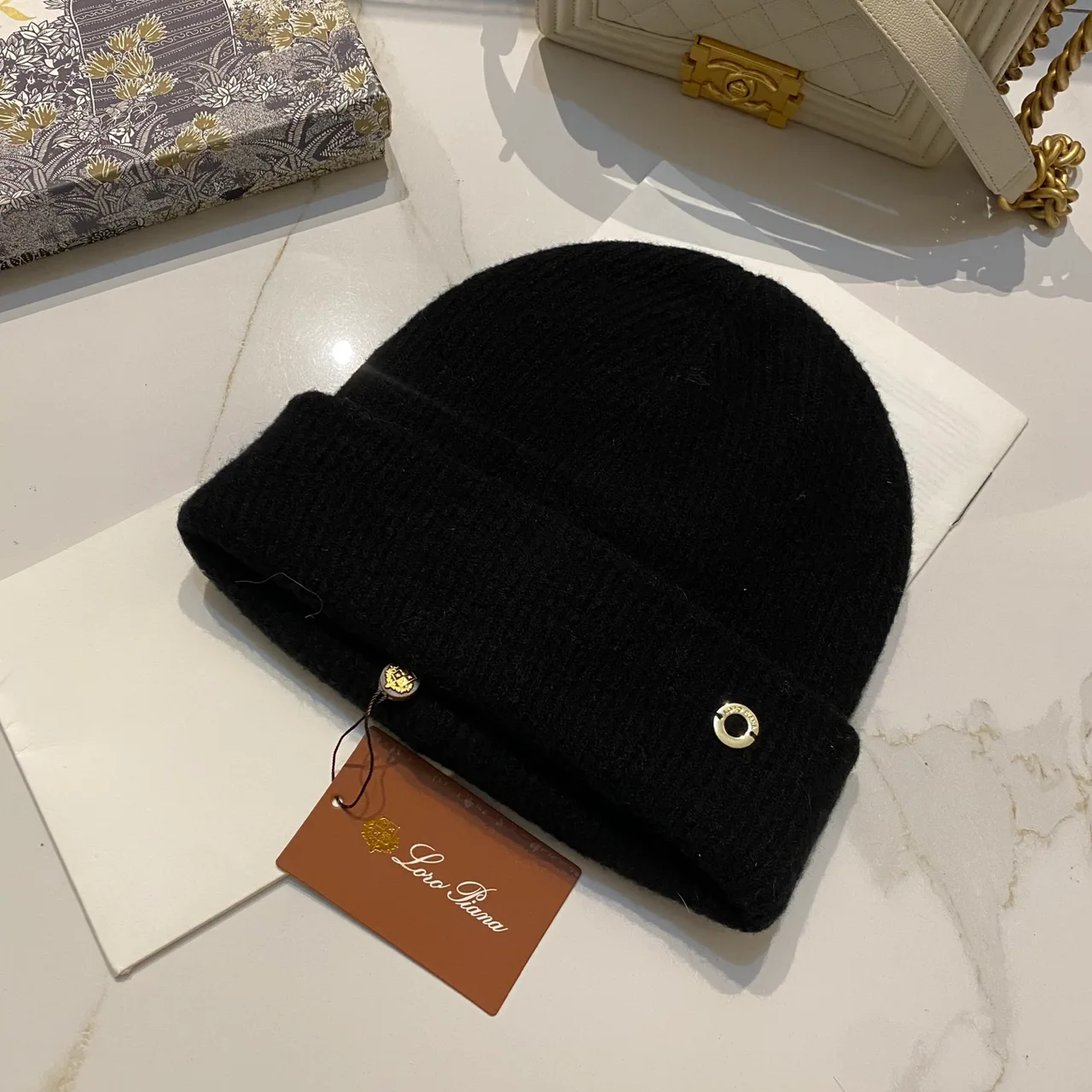 Loro Piana Beanie in Black & Beige & Grey & Brown & Pink & Burgundy · view 1