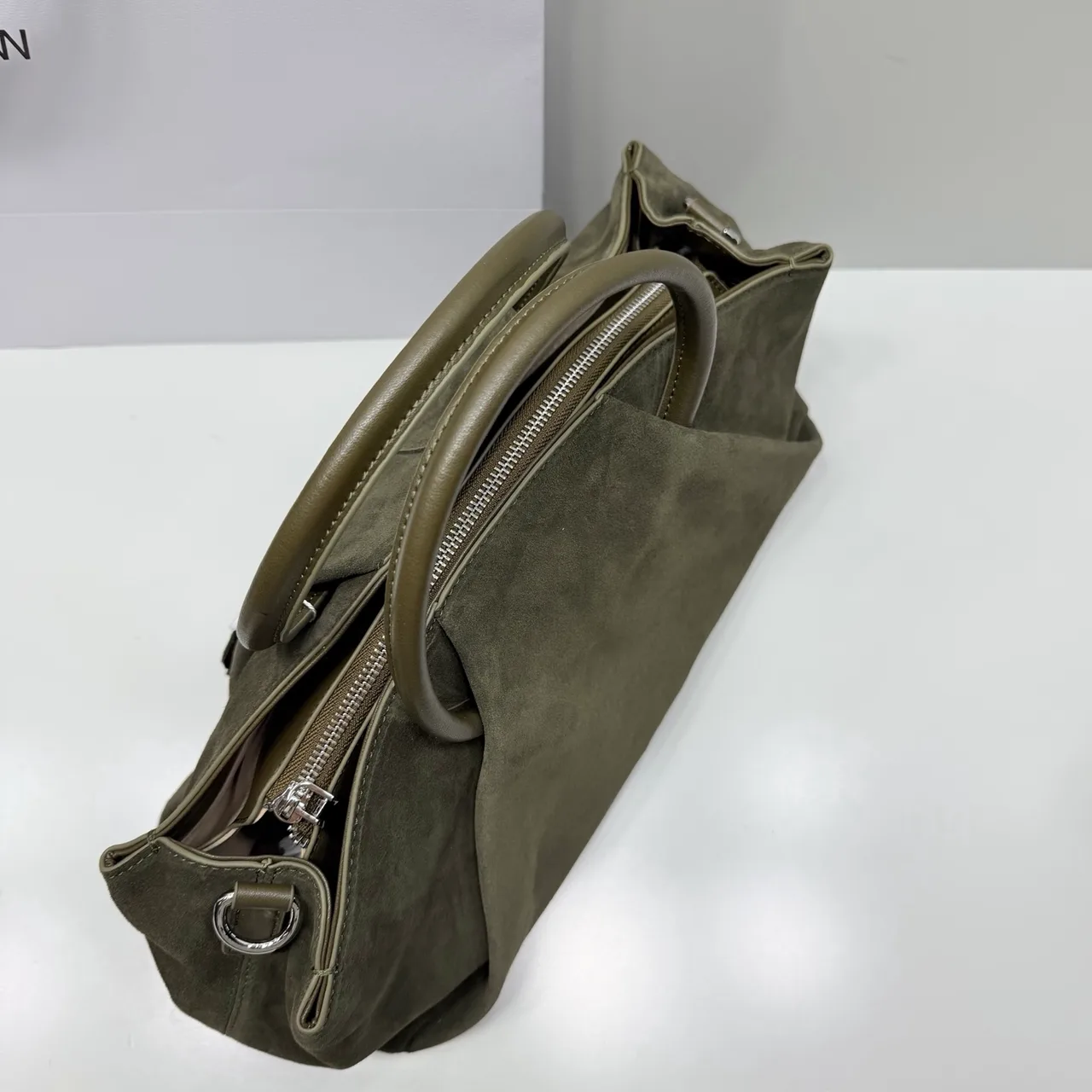 The Row Suede-Look Top-Handle Bag in Green · view 3