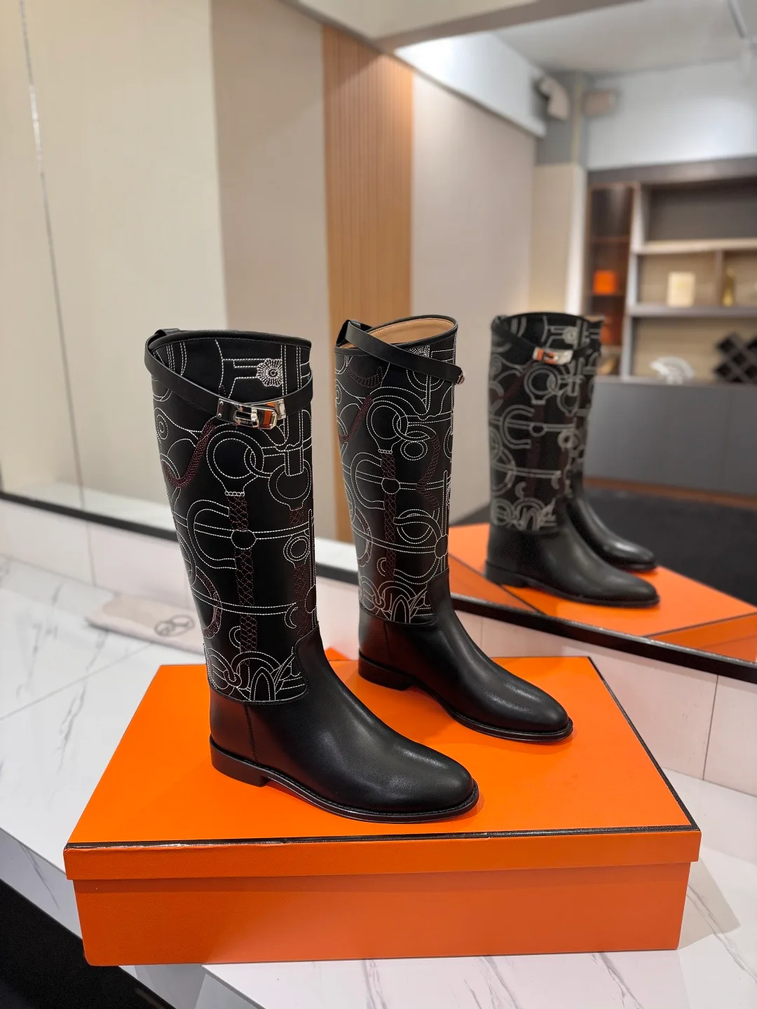 Hermes Cowhide Riding Boots in Black · view 2