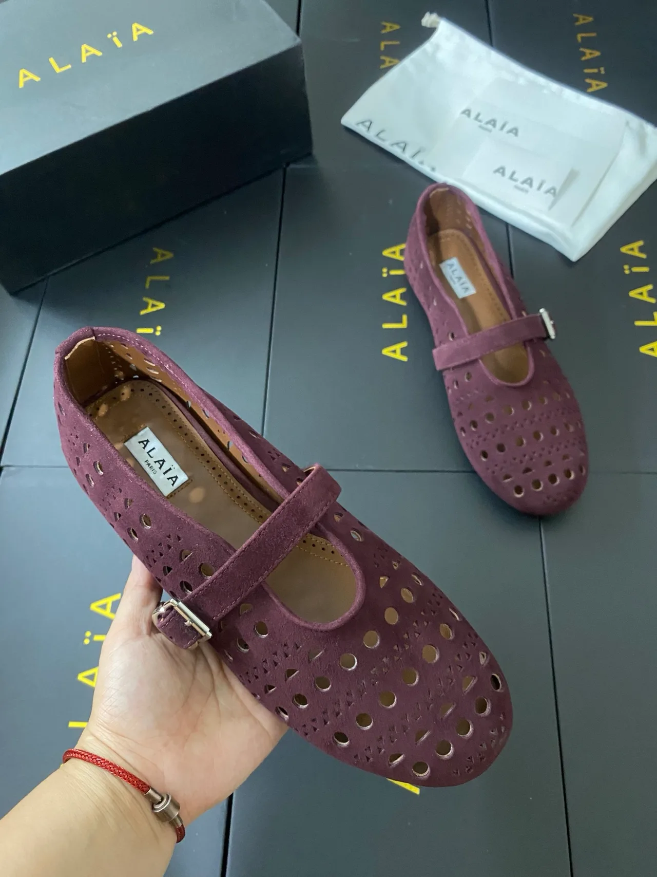 Alaia Cowhide Sheepskin Buckle Mary Jane Flats in Purple · view 7