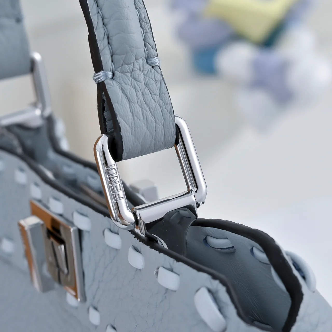 Fendi Calfskin Top-Handle Bag in Grey · view 6