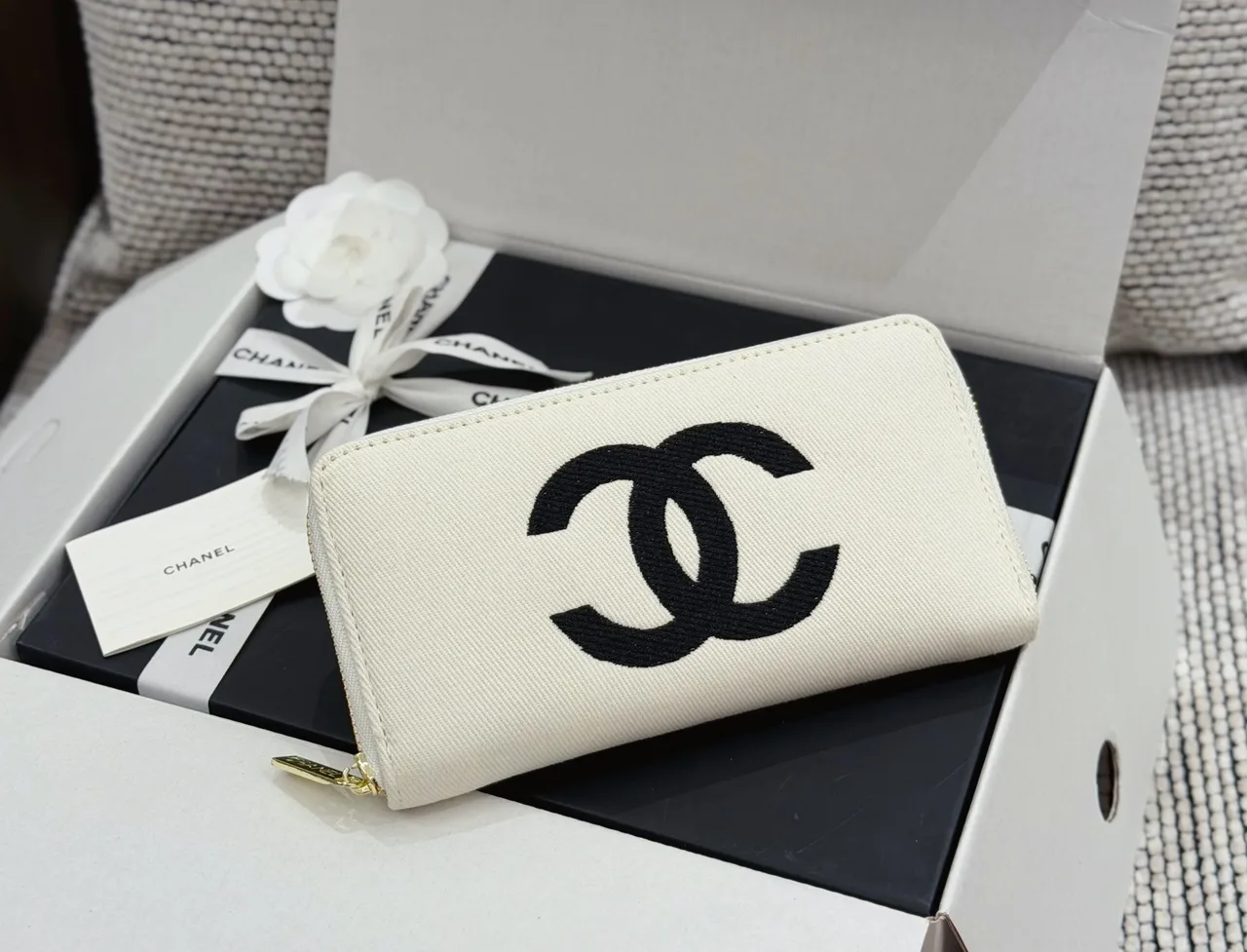 Chanel Long Wallet in White & Beige & Pink & Black · view 1