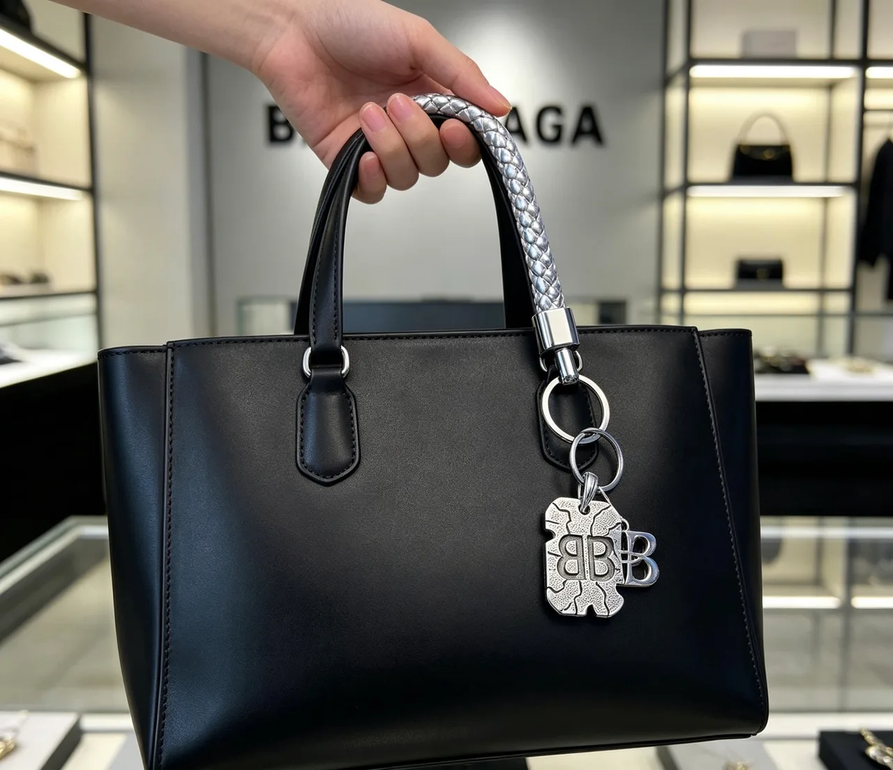 Balenciaga Braided strap key charm in Silver & Gold · view 3